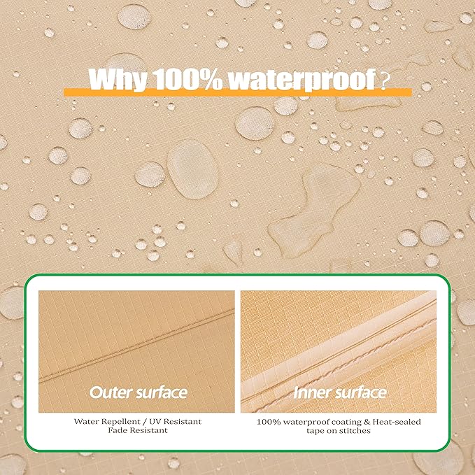 F&J Outdoors Patio Furniture Covers Waterproof Anti-UV Rip-stop Fabric Extra Large Outdoor Furniture Covers, 130" Dia x 35" H
