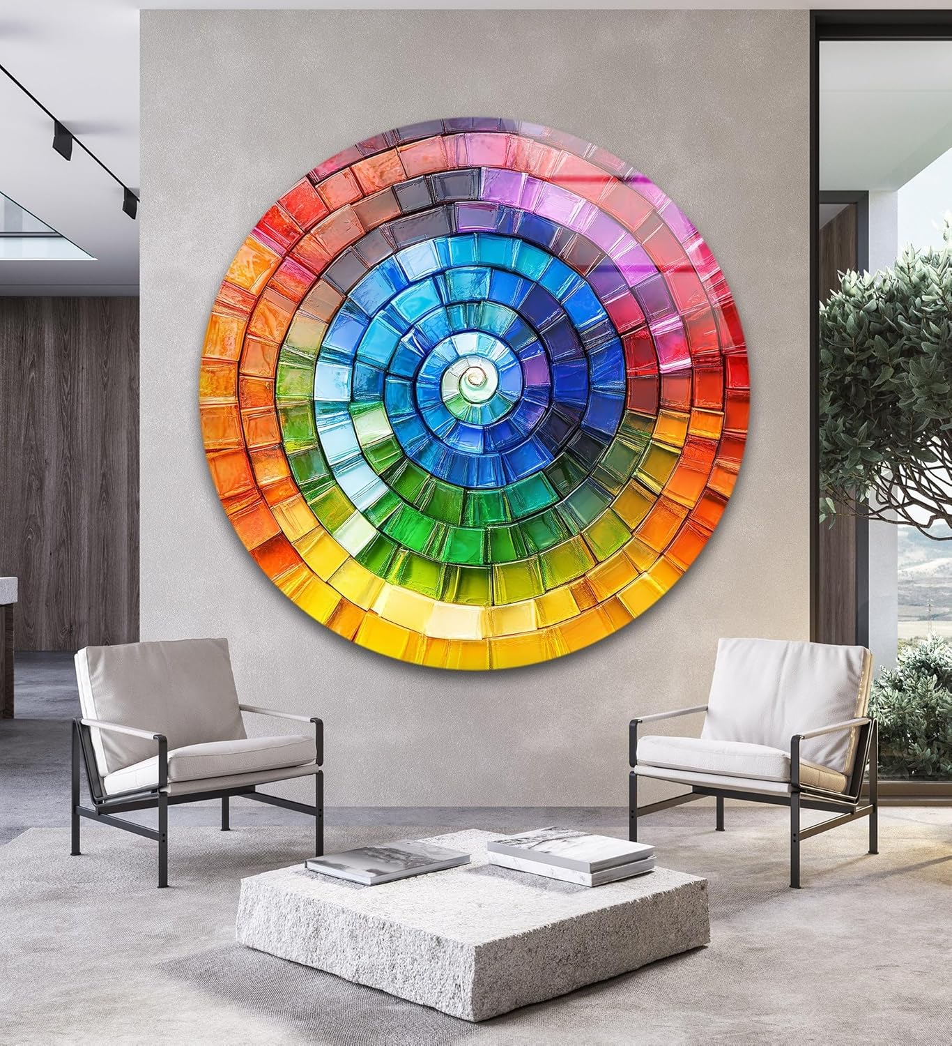 My Photostation.com 20''(50cm) Diameter Radiant Spiral Spectrum Round Glass Wall Art Tempered Glass Printing Wall Decor Large Wall Art Wall Hangings