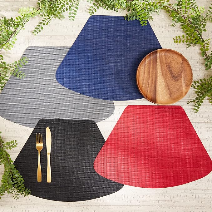 DII PVC Tabletop Collection Woven Indoor/Outdoor, Wedge Placemat Set, Black, 6 Piece
