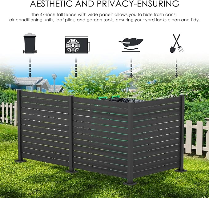 Kozyard 50" W x 48" H Outdoor Privacy Screens Aluminum Post, Air Conditioner Fence Panels, Pool Equipment Enclosure, Trash Can Screens Fence Kit for Outside Backyard Patio 4Panels
