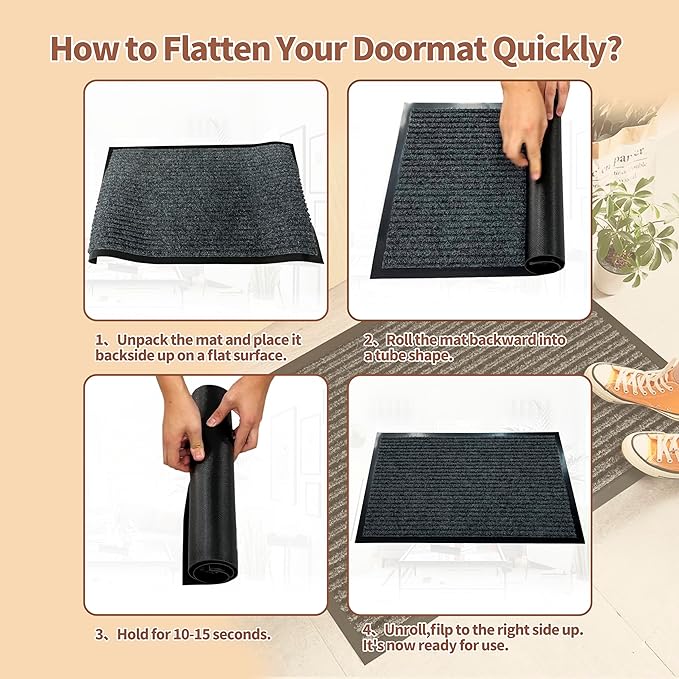 Front Door Mat Outdoor, Non-Slip and Heavy Duty Welcome Mat, Low Profile Easy Clean Indoor Outdoor Doormat for Patio Entryway with Durable PVC Backing.(Black and White 47"x31")