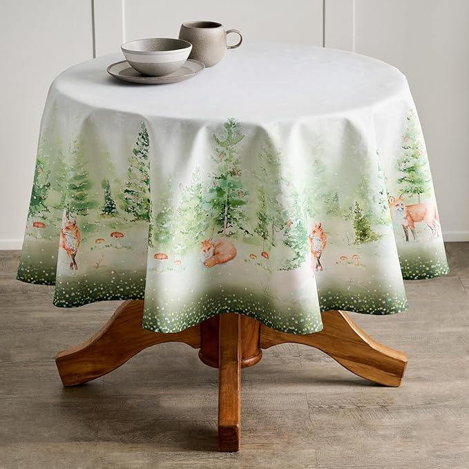 Maison d' Hermine Table Cloth Round Table 100% Cotton 69 Inches Fall Tablecloth Reusable Everyday Use for Thanksgiving Christmas Decorations Dining Farmhouse Party (Winter Mornings)