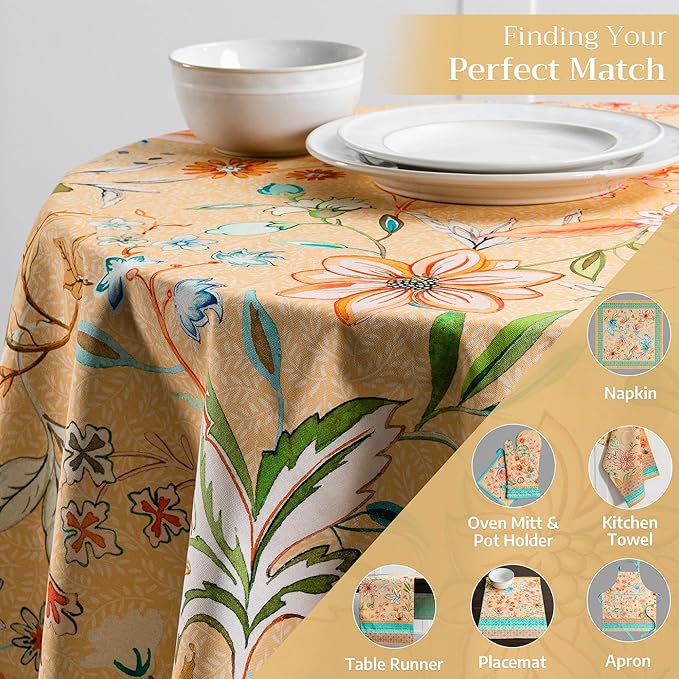 Maison d' Hermine Table Cloth Round Table 100% Cotton 63 Inches Tablecloth Reusable Decorative for Dining Room, Farmhouse, Home, Party, Festive & Wedding Spring Summer - Luxury Loft – Peach