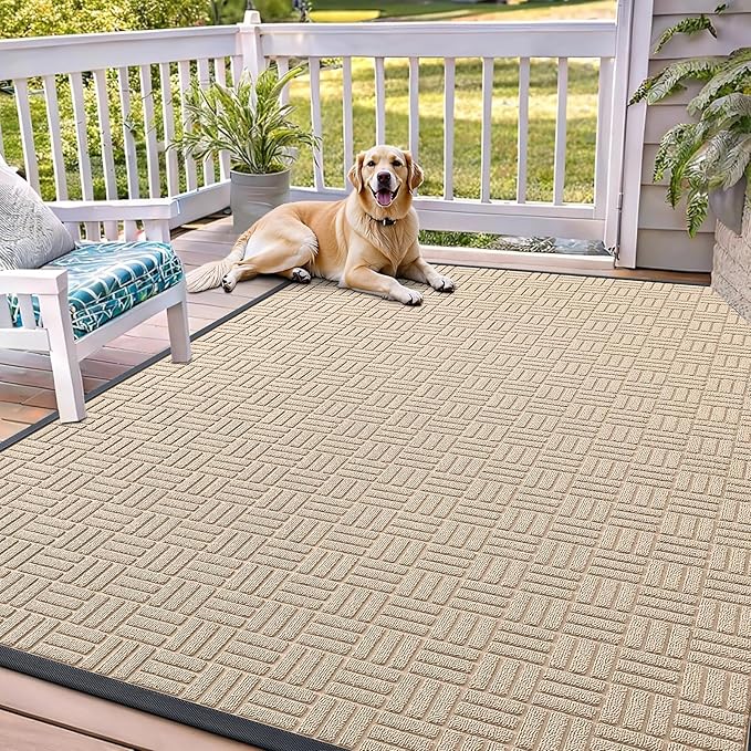 OLANLY Front Door Mat Outside Entrance 71x47, Absorbent, Heavy Duty Sturdy Natural Rubber Doormat Indoor Outdoor, Non-Slip, Stain and Fade Resistant, Low Profile Floor Mat for Entryway, Latte White
