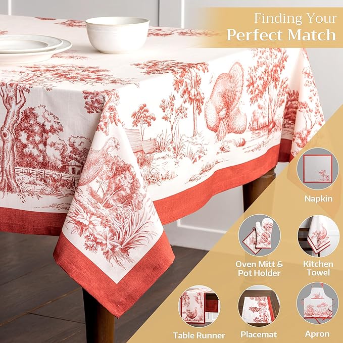 Maison d' Hermine Table Cloth Square Table 100% Cotton 54 x 54 Inches Fall Tablecloth Reusable Everyday Use for Thanksgiving Christmas Decorations Dining Farmhouse Party (Holy Jouy - Red)
