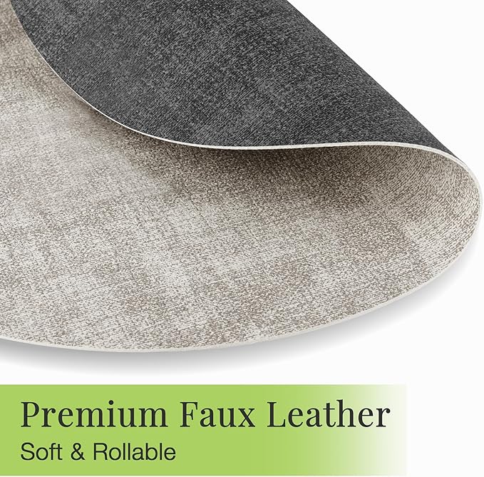 13-Inch Faux Leather Round Placemats Set of 4, Waterproof Anti-Slip Dual Sided Place mats, Heat Resistant Washable Table Mats with Coaster, Suitable for Indoor & Outdoor (4, Black Light Gray)