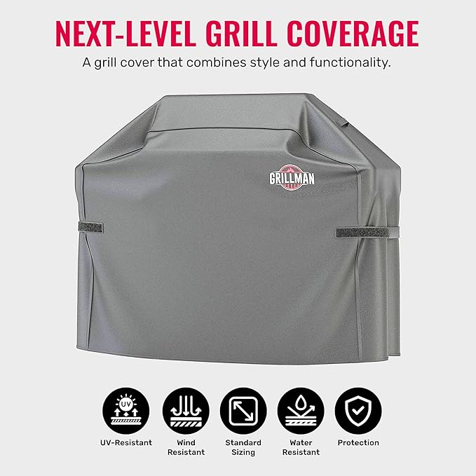 Grillman Premium Grill Cover for Outdoor Grill, BBQ Grill Cover, Rip-Proof, Waterproof, Top Heavy-Duty Large Grill Covers for Outside, Barbecue Cover & Gas Grill Covers (52" L x 26" W x 43" H, Gray)