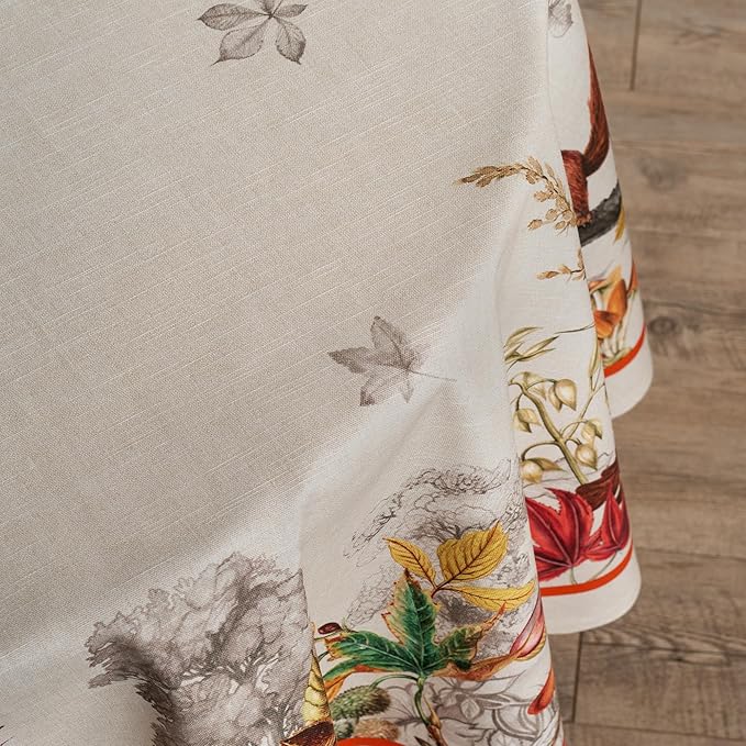 Maison d' Hermine Table Cloth Round Table 100% Cotton 69 Inches Fall Tablecloth Reusable Everyday Use for Thanksgiving Christmas Decorations Dining Farmhouse Party (Recolte)
