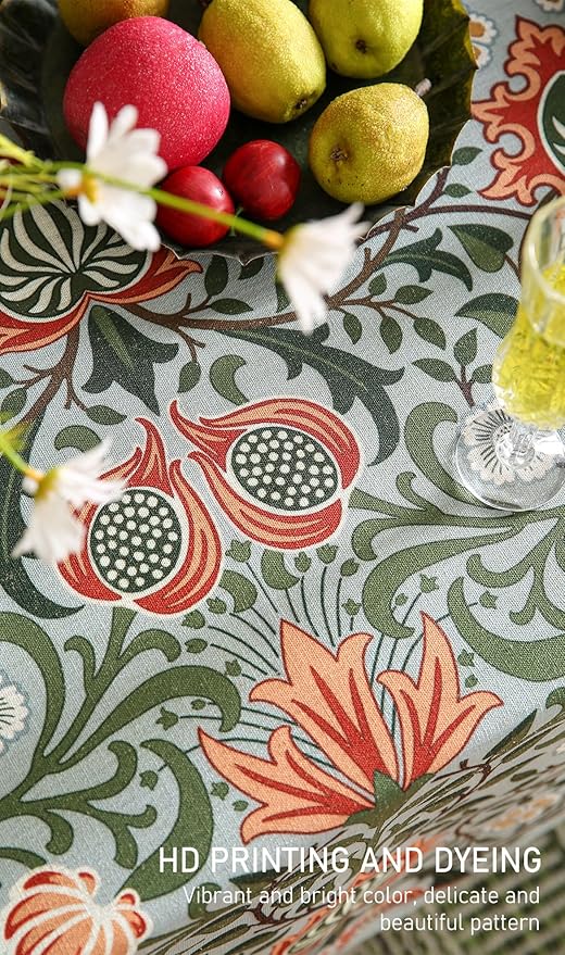 ISAENNE Designer Bohemian Linen Green Small Square Tablecloth,Floral Indoor Table Cloth,Stain Resistant Decor Tablecloths for Dining Thanksgiving Kitchen Party Christmas,55"*55"-Naples