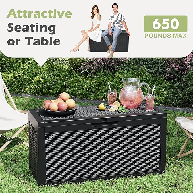 Outdoor Storage Box, 60 Gallon Outside Deck Box Waterproof,Resin Outdoor Storage Cabinet With Lockable Lid,Backyard Storage Bench For Garden Tools,Patio Cushions, Pool Tools, Package Delivery