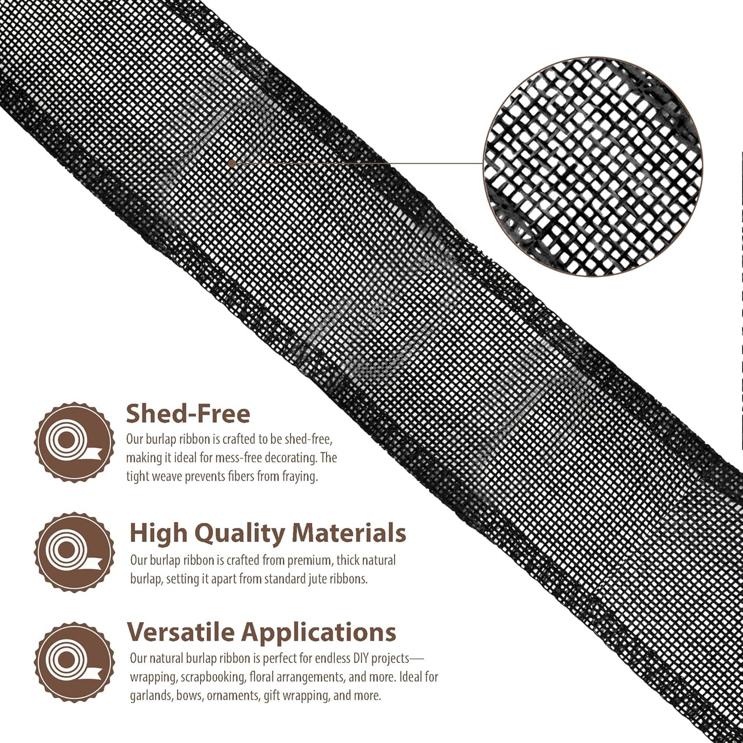 Mandala Crafts Black Burlap Ribbon 2 Inches Wide Jute Ribbons for Crafts - 20 Yds Roll Rustic Burlap Wrap Trim Ribbons for Wreaths Bows Wedding Party Decoration