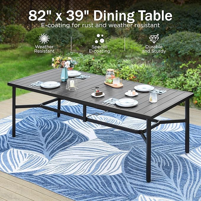 PHI VILLA 9 Piece Patio Dining Set, Patio Furniture Outdoor Dining Set with Adjustable Portable Patio Folding Chairs (Black) & Large Patio Dining Table for Yard, Garden and Deck