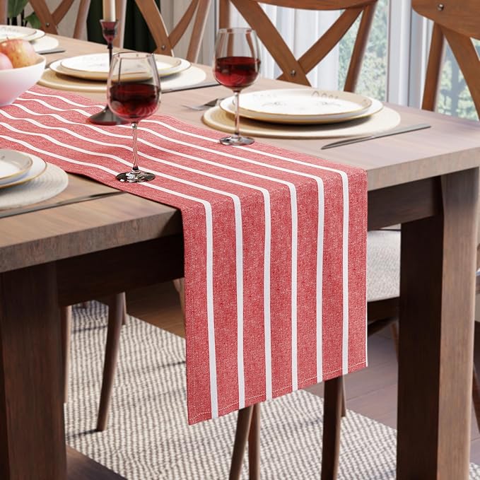 Encasa XO Cotton Dining Table Runner | Roma Red Stripes | Size 13x72 in - Machine Washable & Durable