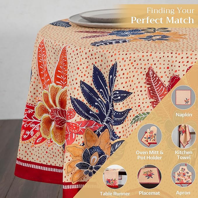 Maison d' Hermine Table Cloth Round Table 100% Cotton 63 Inches Fall Tablecloth Reusable Everyday Use for Thanksgiving Christmas Decorations Dining Farmhouse Party (Kalahari)