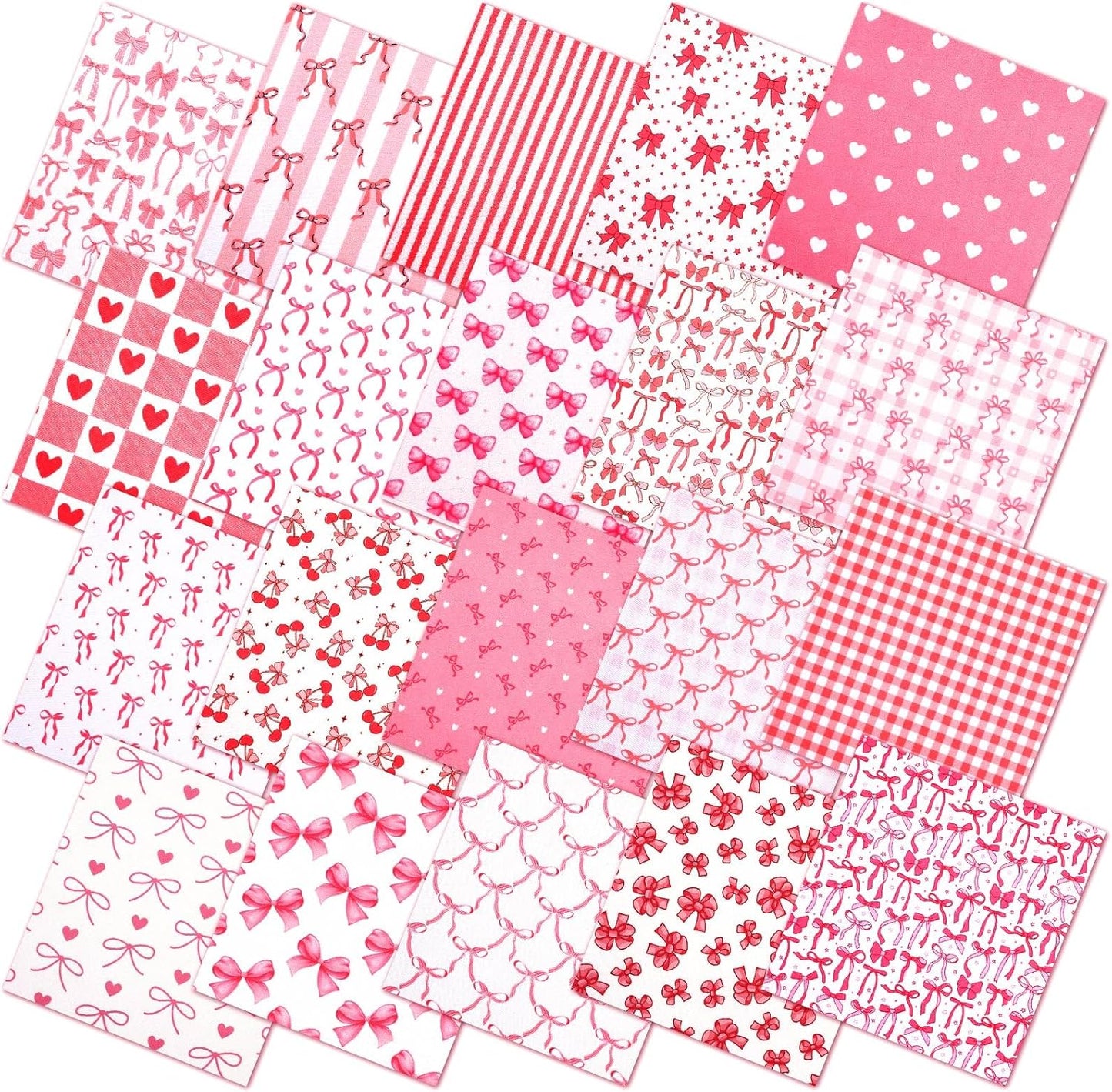 Ganeen 60 Pcs 10 x 10 Inch Pink Bows Quilting Fabric Squares Coquette Pink Bow Fat Patchwork Precut Strips Plaid Dot Heart Coquette Fabric Bundles for Holidays DIY Craft Sewing Handmade Material Gifts