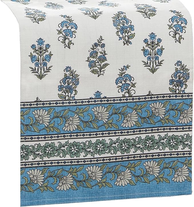 Elrene Home Fashions Tropez Paisley Block Print Coastal Stain & Water Resistant Indoor/Outdoor Table or Console Runner, 13"x70"