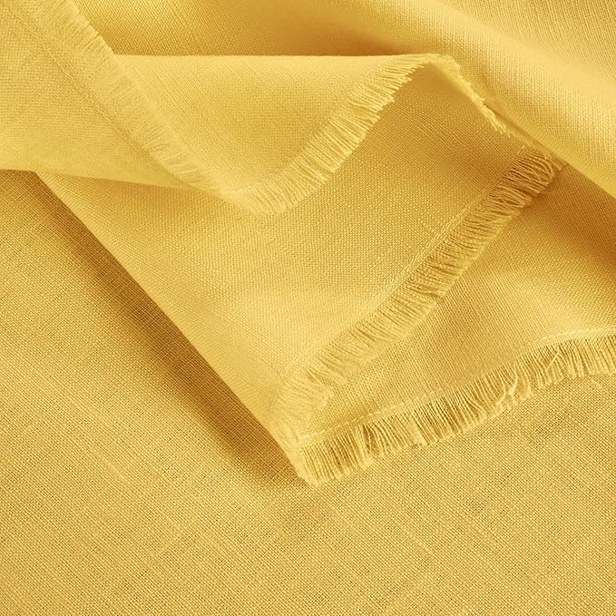 Solino Home Linen Fringe Table Runner 90 Inches Long - 100% Pure Linen Marigold Yellow Table Runner 14 x 90 Inch for Spring, Easter