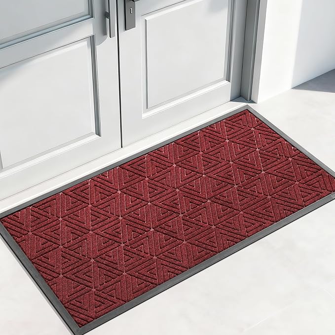 Yimobra Large Door Mat 47x24, All-Weather Waterproof Non-Slip Welcome Matt Outdoor, Heavy Duty Non Slip Doormat for Entryway for Patio and Garage Indoor, Easy Clean, Black Red