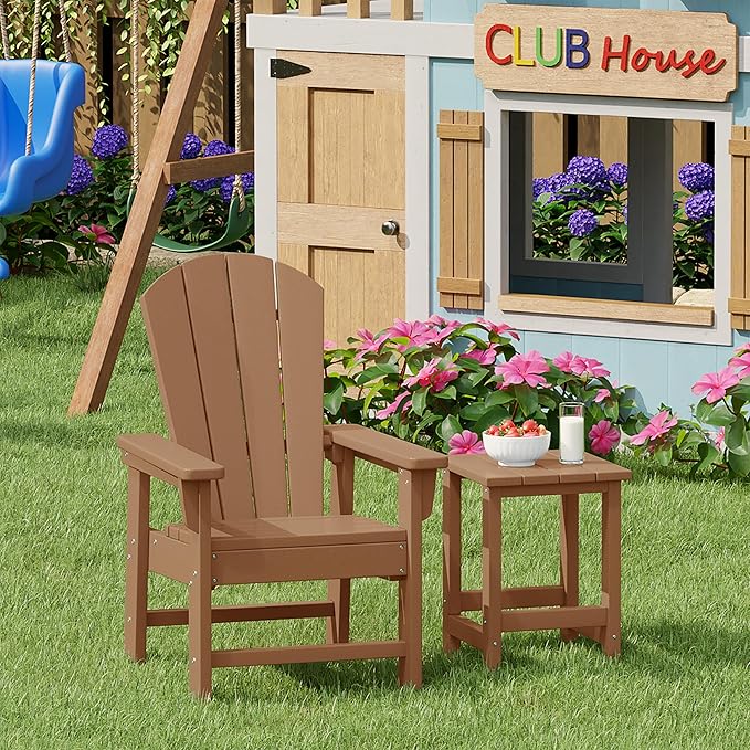 Costaelm Kids Outdoor Side Table, Small Patio HDPE Adirondack Square Table, Porch End Table for Outside Pool Garden, Teak