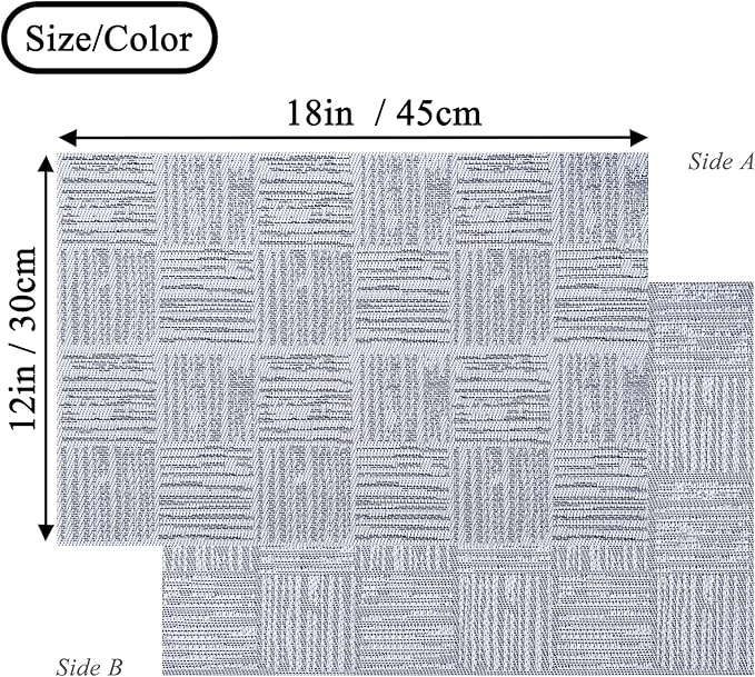 Placemats Set of 4, Plastic Vinyl 18" x 12" Place Mats for Dinner Table, No-Slip Wipeable Table Mats Daily Use Patio Kitchen Decoration (White Mix Black)