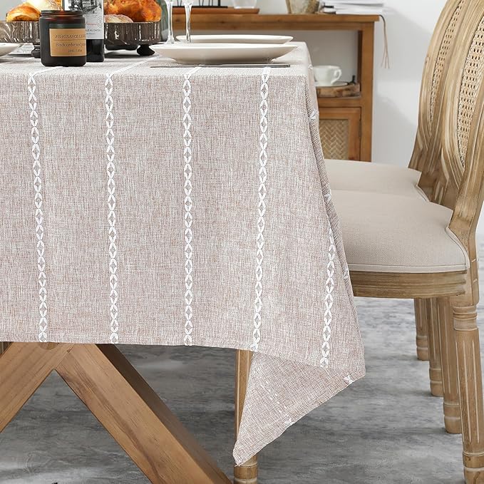 Chassic 60 x 84 inches Farmhouse Style Linen tablecloths, Wrinkle Resistant Washable Dining Room Table Cloths for Rectangle Tables - Light Coffee