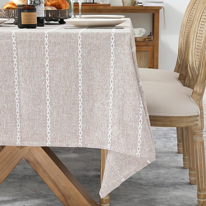 Chassic 60 x 120 inches Farmhouse Style Linen tablecloths, Wrinkle Resistant Washable Dining Room Table Cloths for 8 Foot Rectangle Tables - Light Coffee