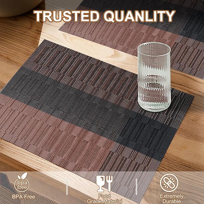 BETEAM Placemats Set of 8, Woven Vinyl Placemat for Dining Table Washable Wipeable Kitchen Place Mats Durable Indoor Outdoor Table Mats