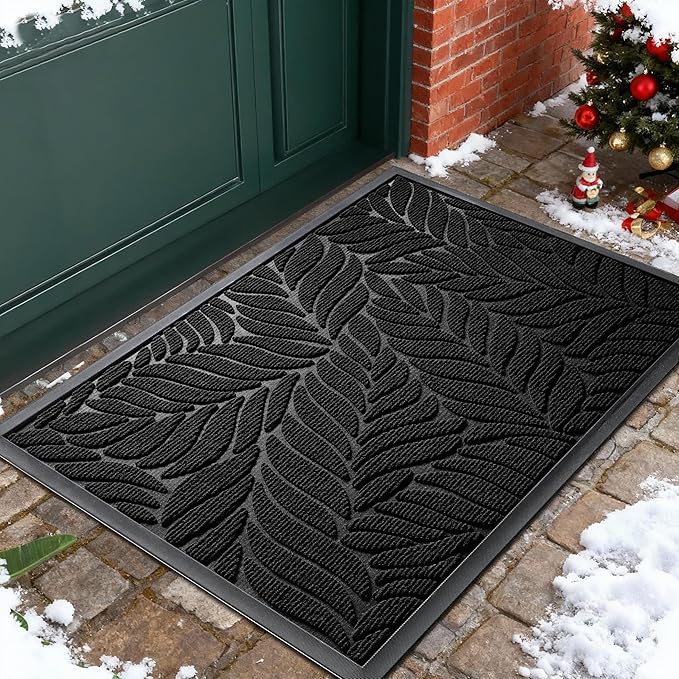 Yimobra Front Door Mat Outdoor Indoor, 29.5x17 All-Season Waterproof Door Mat Outside Entrance, All-Weather Non-Slip Outside Doormat for Garage Patio Entryway, Black