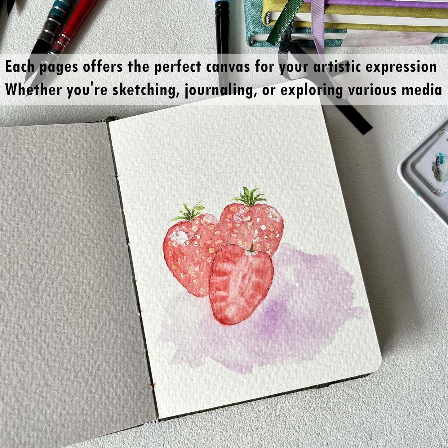 tumuarta Square Watercolor Sketchbook, 6x6 in,140 LB, 300GSM, 100% Cotton, Cold Press, Acid Free, 24 Sheets,48 Pages, Watercolor Journal for Use As Travel Notebook and Mixed Media Pad On The Go