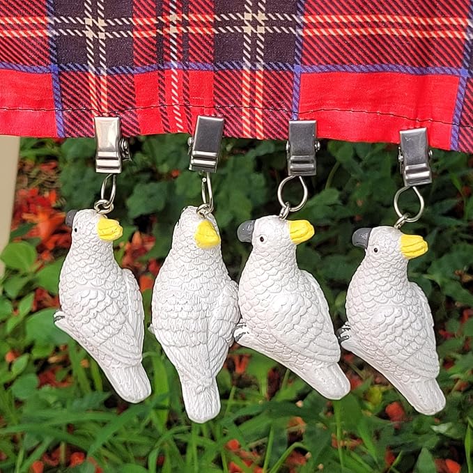 TwoFish Home Set of 4 White Parrot Resin Tablecloth Weights Clips White Parrot Handicraft Tablecloth Clamps Pack of 4