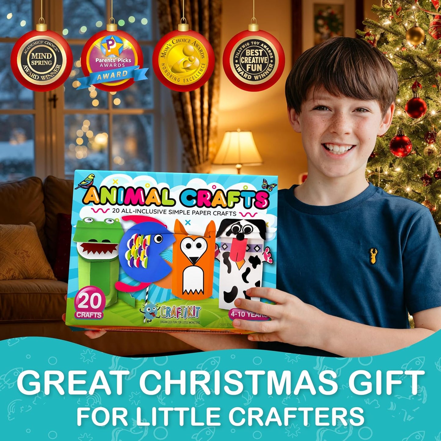 Craftikit® 20 Award-Winning Animal Toddler Arts and Crafts for Kids Ages 3-10 Years, All-Inclusive Animal Craft Kits, Fun Toddler Craft Box for Girls, Boys in Preschool