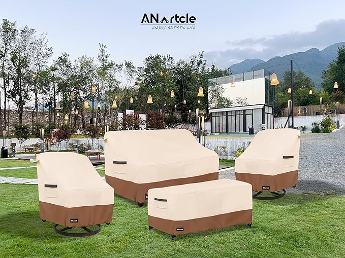 Patio Coffee Table Cover, 600D Waterproof Heavy Duty Rectangular Outdoor Table Cover,Patio Furniture Covers,48 x 28 x 16 inch,Beige&Brown.