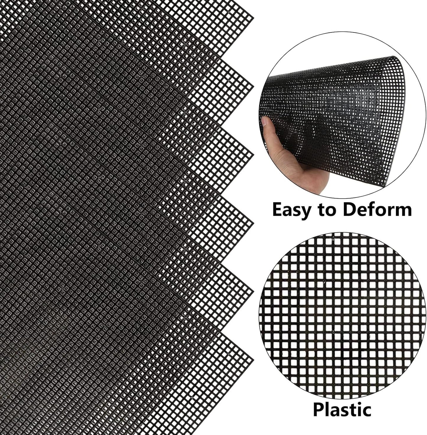 12PCS Plastic Mesh Canvas Sheets, 20x13 Inch Plastic Mesh Sheets for Crafts, Black Plastic Canvas and Embroidery Tools for Embroidery Crafting Knit