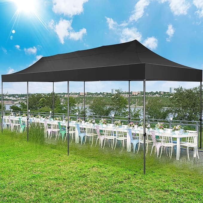 COBIZI 10x30 Pop up Canopy Tent 10x30 Canopy with Sidewall Waterproof Heavy Duty Commercial for Parties Outdoor Garden Gazebo Tent, Carry Bag with Wheel(10x30ft with Sidewalls,Black)
