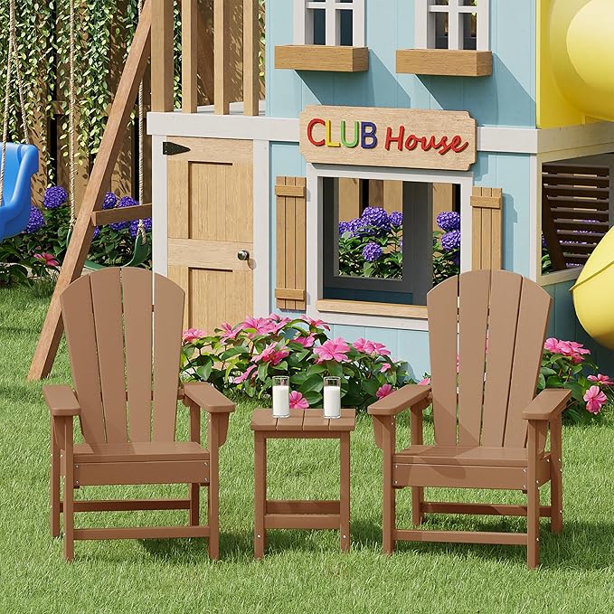 Costaelm Kids Outdoor Side Table, Small Patio HDPE Adirondack Square Table, Porch End Table for Outside Pool Garden, Teak