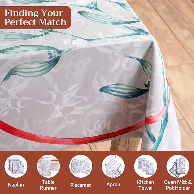 Maison d' Hermine Table Cloth Rectangle Table 100% Cotton 54 x 72 Inches Fall Tablecloth Reusable Everyday Use for Thanksgiving Christmas Decorations Dining Farmhouse Party (Enora)