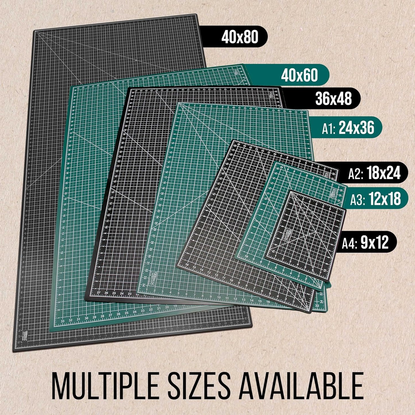 U.S. Art Supply 18" x 24" Self-Healing Cutting Mat 5-Ply (2 Pack) - Double-Sided Green/Black Craft Mat, Non-Slip Cutting Mats for Crafts, Sewing, Quilting, Scrapbooking