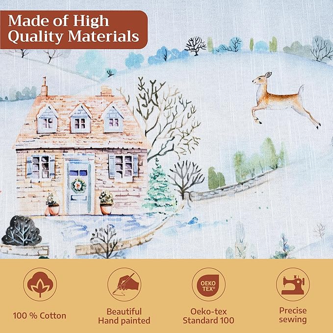Maison d' Hermine Table Cloth Rectangle Table 100% Cotton 60 x 108 Inches Fall Tablecloth Reusable Everyday Use for Thanksgiving Christmas Decorations Dining Farmhouse Party (Snowy World)