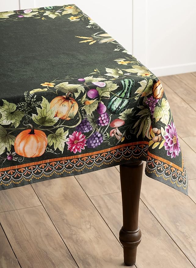 Maison d' Hermine Table Cloth Square Table 100% Cotton 54 x 54 Inches Fall Tablecloth Reusable Everyday Use for Thanksgiving Christmas Decorations Dining Farmhouse Party (Pumpkin Garden - Dark Green)