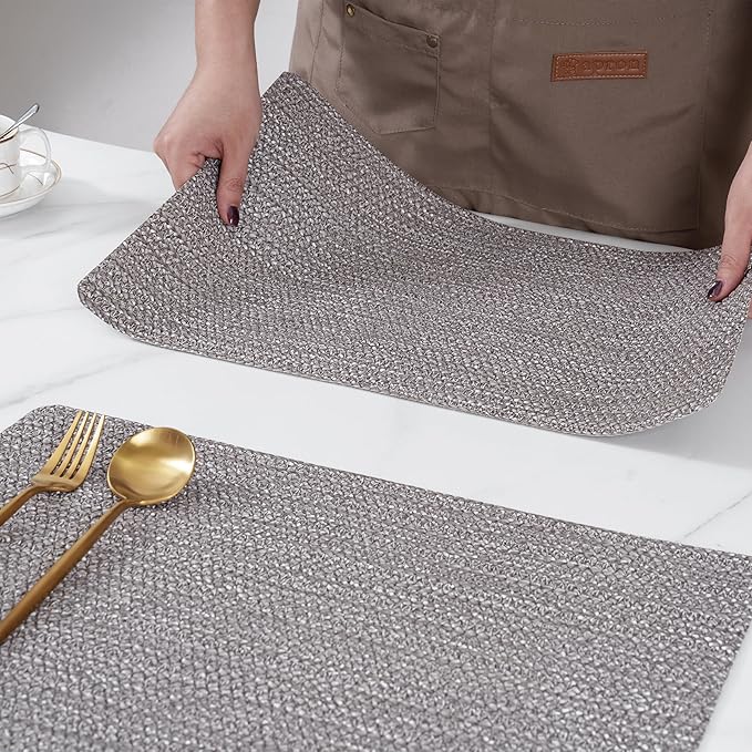 POLYTE Indoor/Outdoor Washable Woven Vinyl Table Dining Placemats, Set of 4