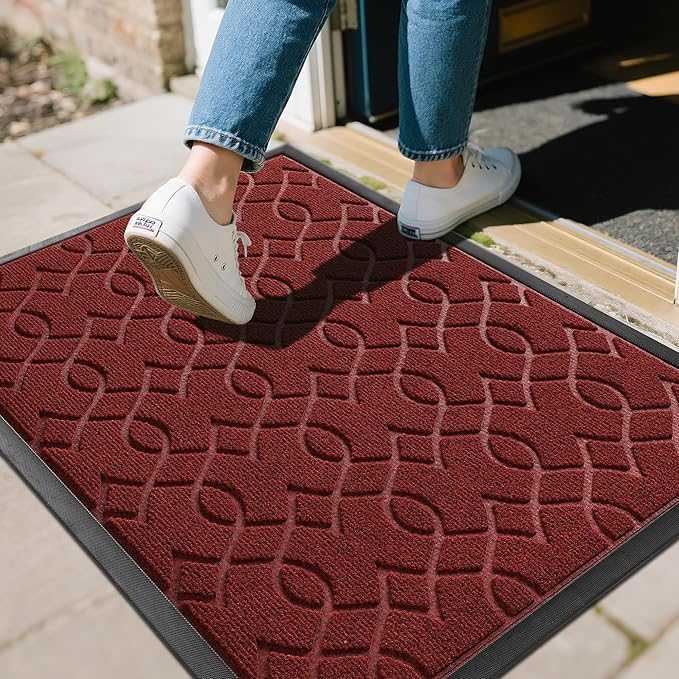 Yimobra Large Door Mat 36x24, All-Season Waterproof Doormat Outdoor Entrance, Heavy Duty Non-Slip Outside Door Mat for Garage Patio Proch Entryway Indoor, Easy Clean, Red