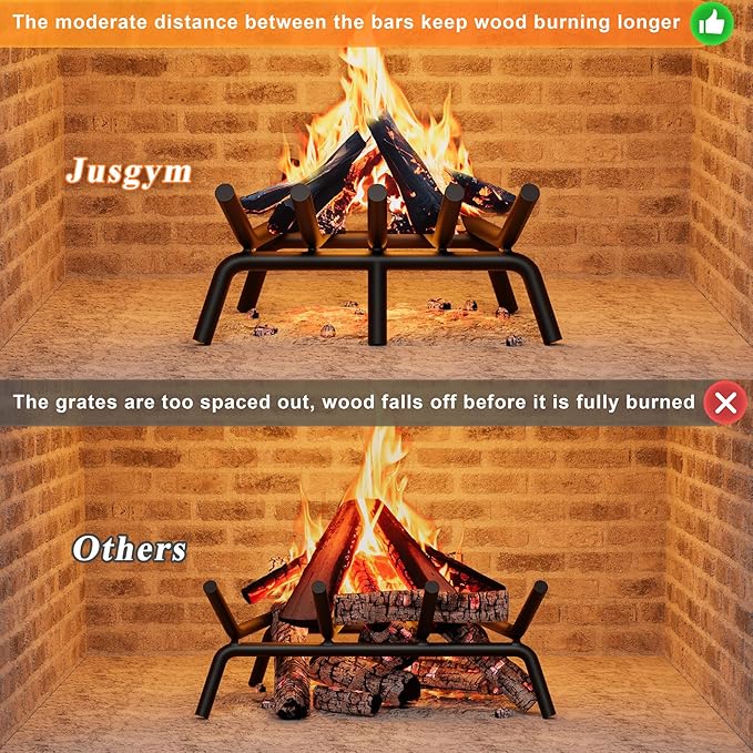 Fireplace Grate 17 Inch with 6 Support Legs, Round Solid Steel Heavy Duty Fireplace Log Holder, Fireplace Log Grate for Indoor Fireplace & Outdoor Firepit