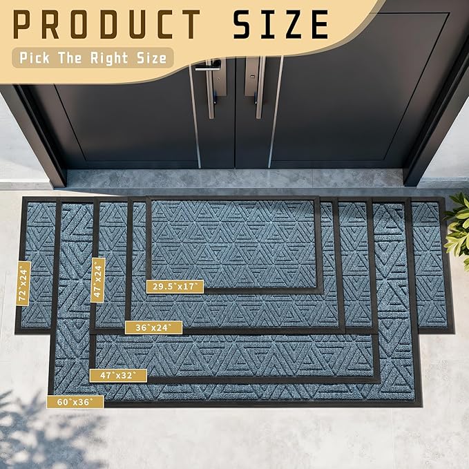 Yimobra Large Door Mat 47x24, All-Weather Waterproof Non-Slip Welcome Matt Outdoor, Heavy Duty Non Slip Doormat for Entryway for Patio and Garage Indoor, Easy Clean, Mix Blue