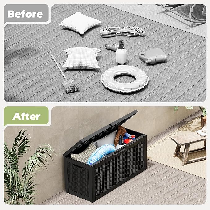 Outdoor Storage Box, 60 Gallon Outside Deck Box Waterproof,Resin Outdoor Storage Cabinet With Lockable Lid,Backyard Storage Bench For Garden Tools,Patio Cushions, Pool Tools, Package Delivery