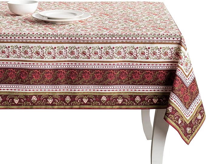 Maison d' Hermine Table Cloth Square Table 100% Cotton 54 x 54 Inches Fall Tablecloth Reusable Everyday Use for Thanksgiving Christmas Decorations Dining Farmhouse Party (Reveillon Au Jardin)