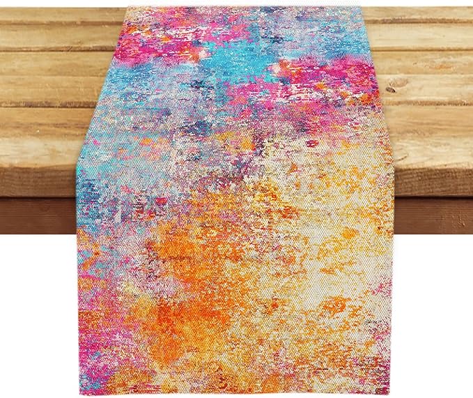 OYIMUA Modern Abstract Colorful Table Runner 13 x 72 Inches Summer Runners for Tables Rustic Spring Fall Decorations for Home Indoor Outdoor Table Decor