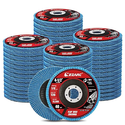 EZARC Flap Discs 40 Grit, 4 1/2 x 7/8-Inch Flap Sanding Disc, Type 29 Zirconia Grinding Wheel for Stainless Steel, Sheet Metal (50 Pack)