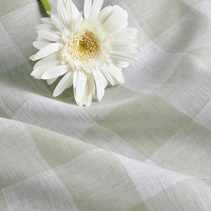 Solino Home Linen Checkered Table Runner 144 Inches Long - 100% Pure Linen Buffalo Check Sage and White Table Runner 14 x 144 Inch Ideal for Dining, Spring, St Patricks Day, Easter