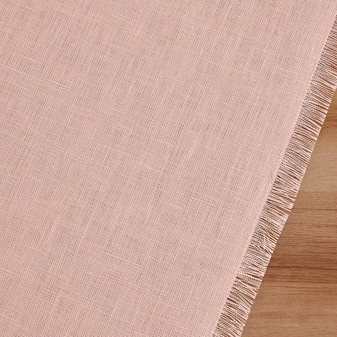 Solino Home Linen Fringe Table Runner 90 Inches Long - 100% Pure Linen Misty Pink Table Runner 14 x 90 Inch for Valentines, Spring, Easter