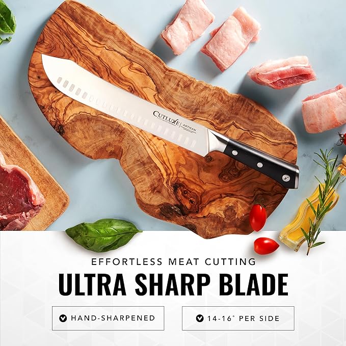 Cutluxe Butcher Knife – 10″ Bullnose Carving Knife, Forged High Carbon German Steel – Full Tang & Razor Sharp – Ergonomic Handle Design, Grilling Gifts for Men – Artisan Series